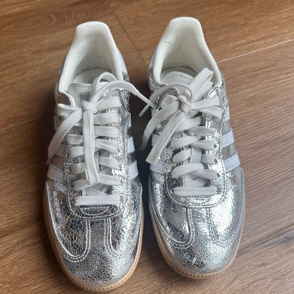 Silver adidas sambas